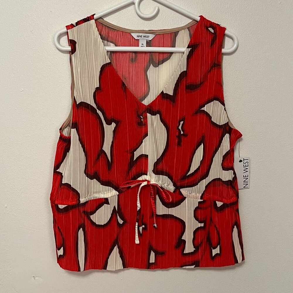 Nine West Blouse Sleeveless Red and White Size XL NWT